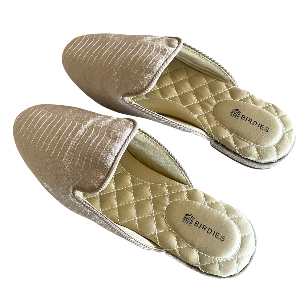 BIRDIES The Phoebe Womens Size 5 Mauve Python-Embossed Velvet Slip-On Flat Mules